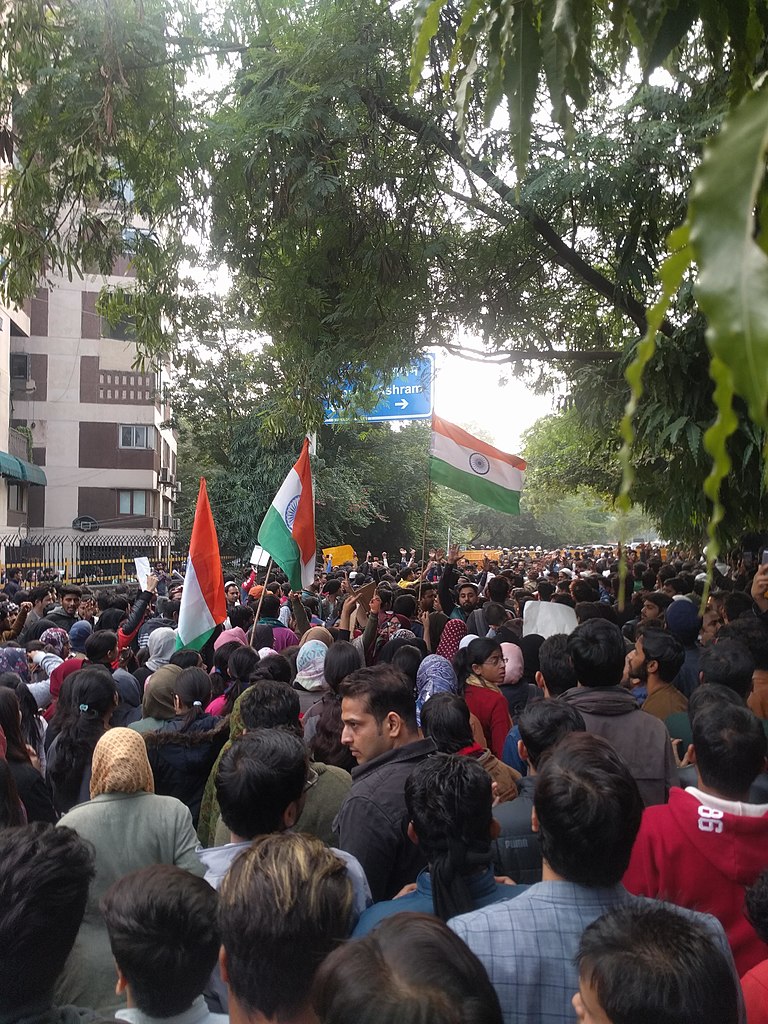 Both girls and boys from Jamia Millia Islamia, New Delhi, stopped by police from proceeding any further during a anti-CAB/CAA/NRC protest