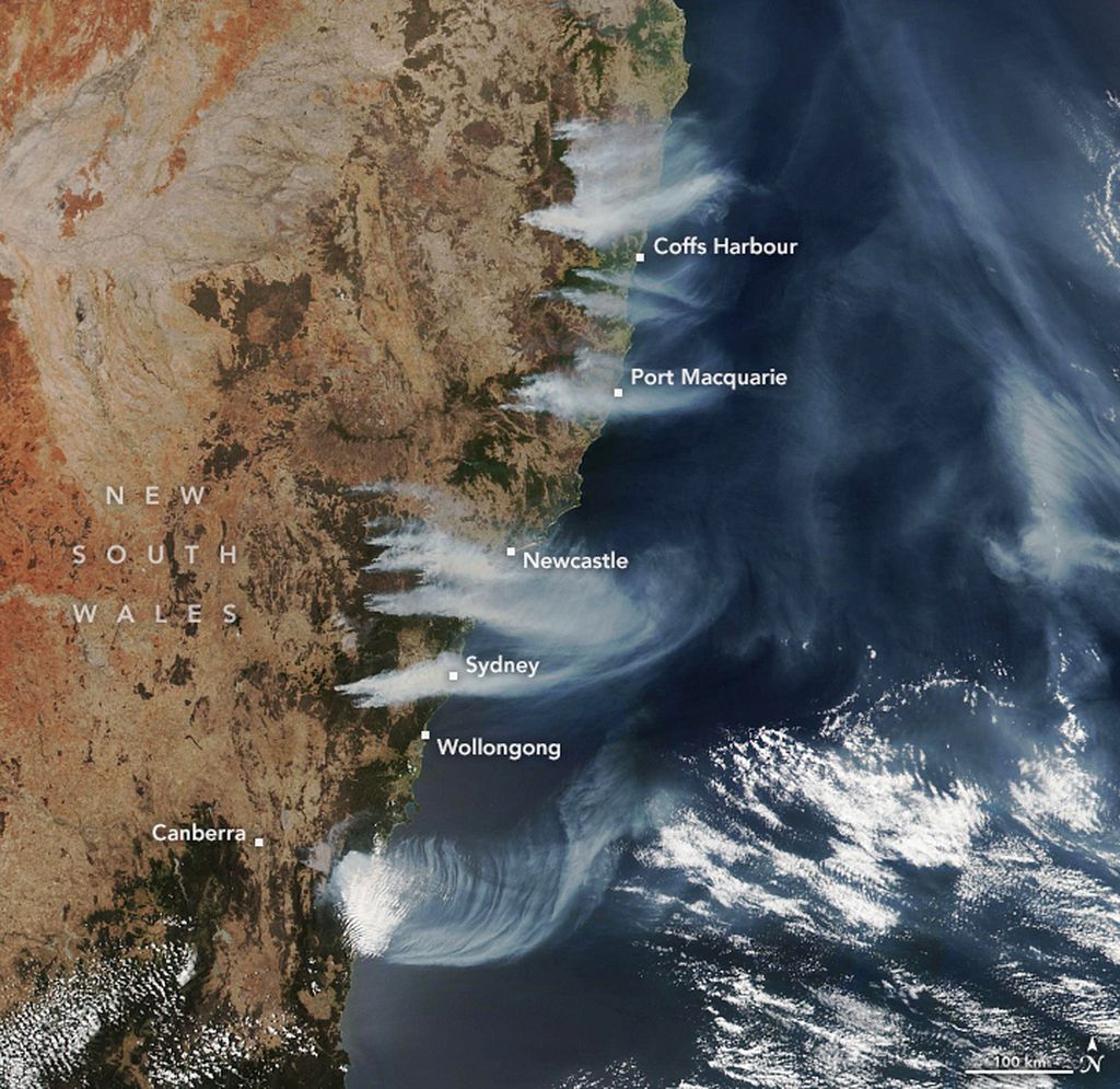 Satellite view of Australia's bushfires.
