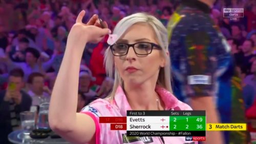 Fallon Sherrock getting ready to throw a dart.