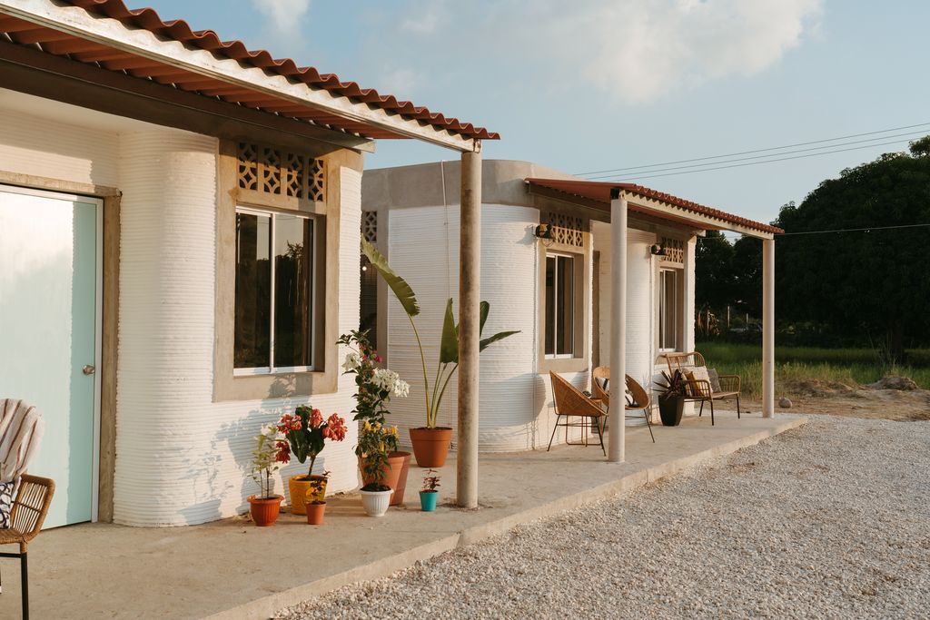 Two 3D-printed houses in Tabasco, Mexico created by Icon and New Story.