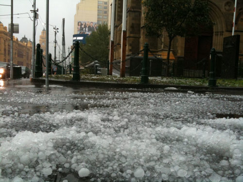 Australia has had to deal with lots of severe weather over the last week in addition to bushfires. The country has had flooding rains, dust storms, and hail. The hail above is in Melbourne, but the picture is from 2010.