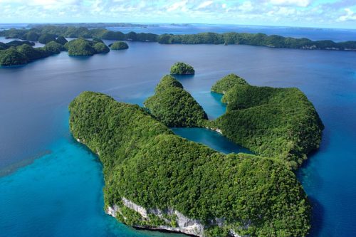 An aerial view of Palau's limestone islands, 2008/03/08