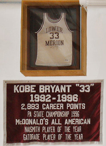 Kobe Bryant retired jersey banner at Lower Merion High School