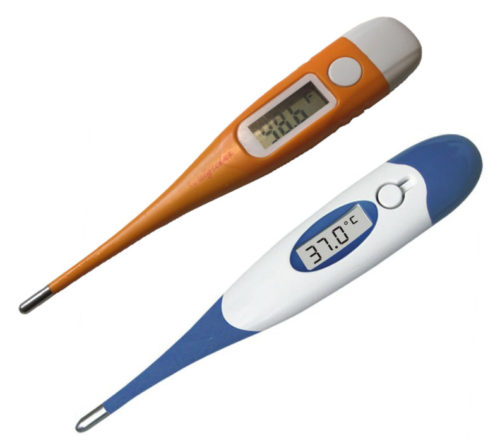 Thermometers showing 98.6ºF and 37ºC.