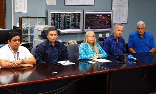 Wanda Vázquez is shown during a meeting about the recent earthquakes in Puerto Rico.