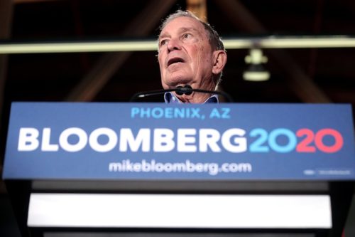 Former Mayor Mike Bloomberg speaking with supporters at a campaign rally in Phoenix, Arizona