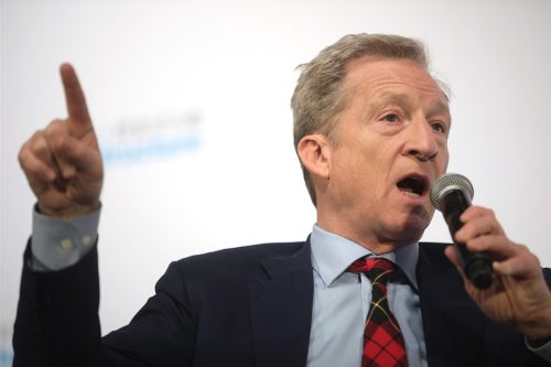 Tom Steyer speaking with attendees at the Moving America Forward Forum hosted by United for Infrastructure at the Student Union at the University of Nevada, Las Vegas in Las Vegas, Nevada.