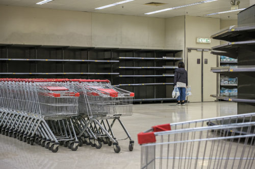 Empty supermarket shelves in Hong Kong.