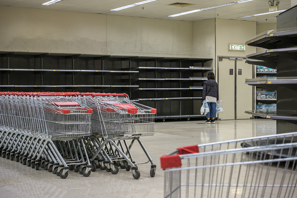 Empty supermarket shelves in Hong Kong.