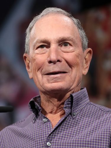 Michael Bloomberg speaking at an event in Des Moines, Iowa.
