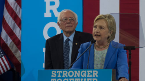 Bernie Sanders & Hillary Clinton in New Hampshire on July 12, 2016.