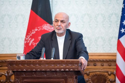 President Ashraf Ghani addresses the press at the Presidential Palace in Afghanistan on Sept. 27, 2017. (DOD photo by U.S. Air Force Staff Sgt. Jette Carr - 170927-D-GY869-0398)