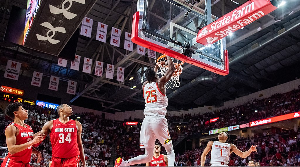 Jalen Smith Dunks for Maryland vs. Ohio State. Both teams would have played in the NCAA tournament this year.