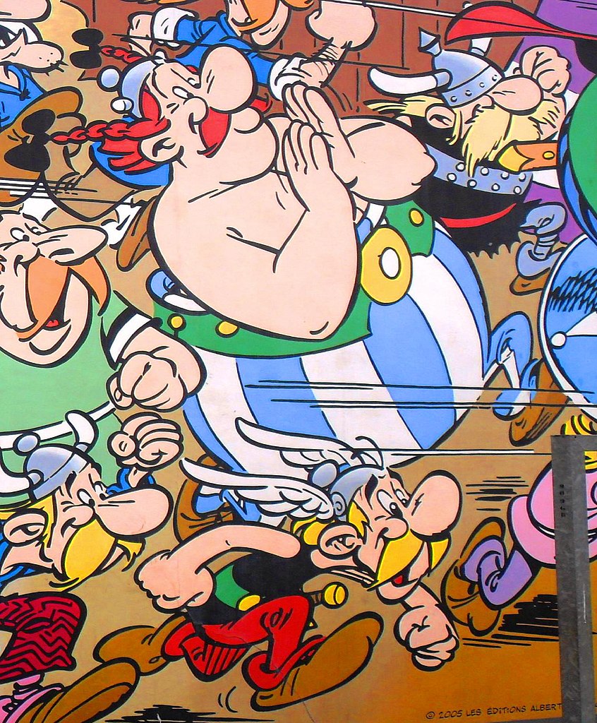 A mural painting in Brussels, 33 rue de la Buanderie, showing characters from the Asterix comics by R. Goscinny & A. Uderzo