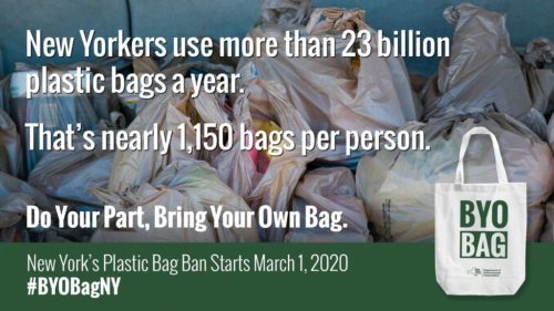 Graphic stating that New Yorkers use more than 23 billion plastic bags a year.