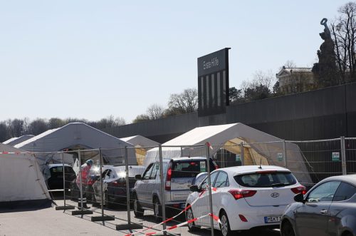 drive-through test station for CoVid19 infections in Munich, Germany