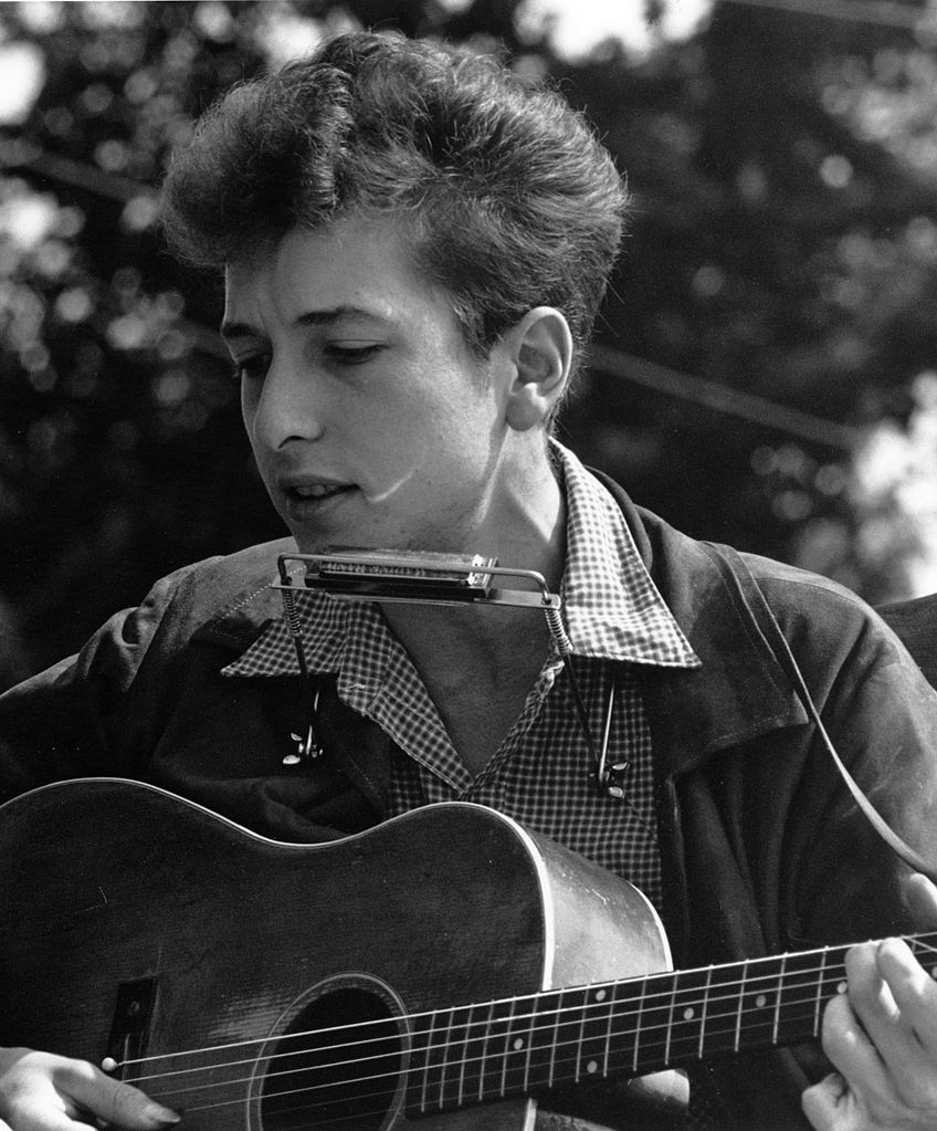 Civil Rights March on Washington, D.C.; close-up view of vocalist Bob Dylan, August 28, 1963