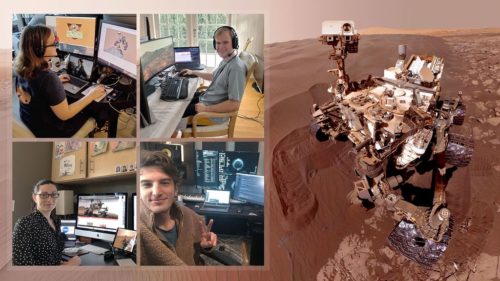 The team behind the Mars rover Curiosity shown working from home.