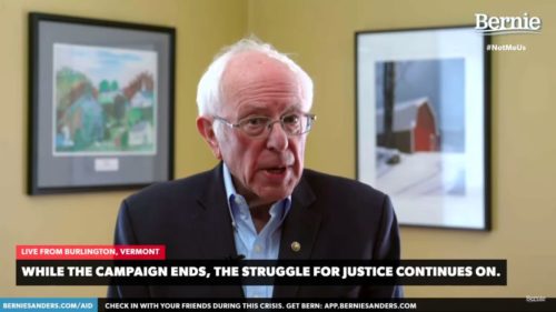 Bernie Sanders speaks during a livestream from his home.