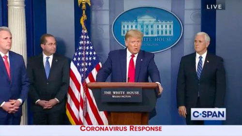 Donald Trump speaks during a coronavirus briefing at the White House.