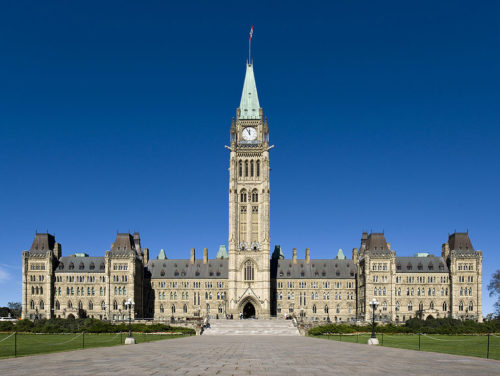 The Centre Block, Canadian Parliament building, with the Peace Tower in front, Ottawa, Southern Ontario.