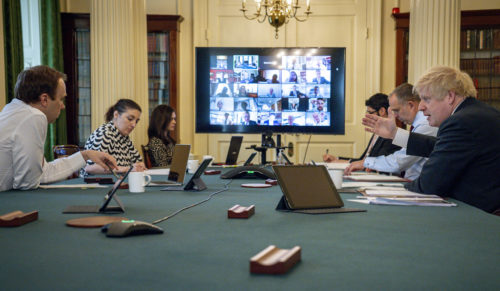 Prime Minister Boris Johnson holds the Digital Cabinet Meeting in 10 Downing Street.