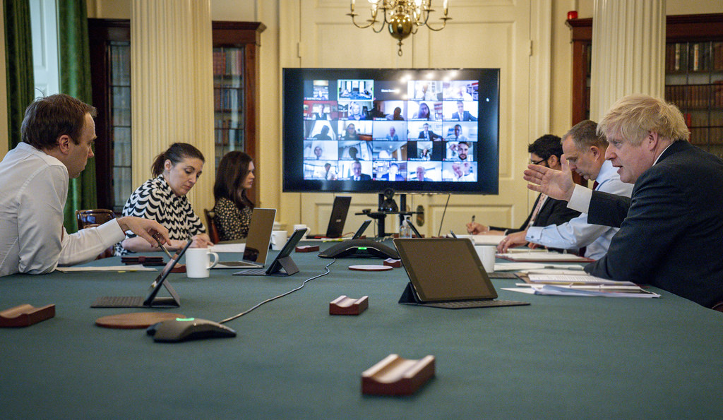 Prime Minister Boris Johnson holds the Digital Cabinet Meeting in 10 Downing Street.