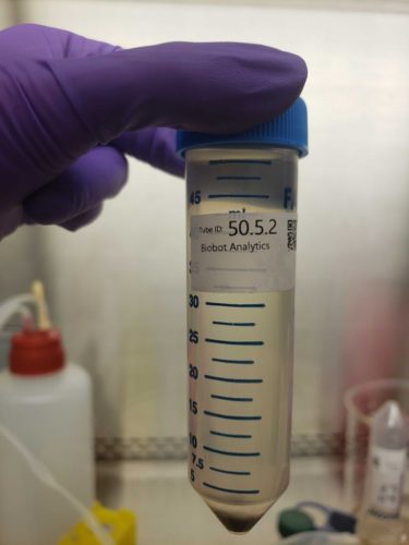 A sample of water in a tube labeled Biobot Analytics.