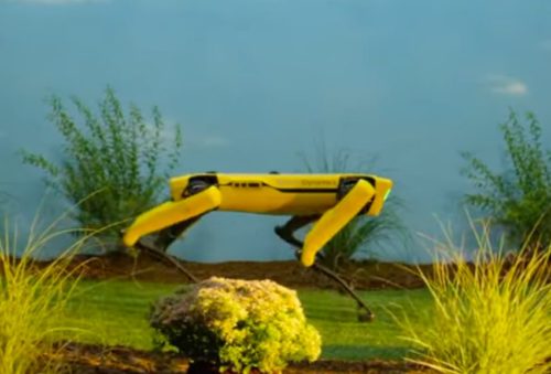 Boston Dynamics dog robot Spot, seen in a promotional video.