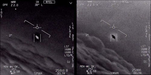 Frames from UFO videos released by the Pentagon.