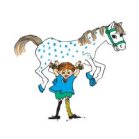 Pippi Longstocking illustration by Ingrid Vang Nyman - Pippi lifting a horse.