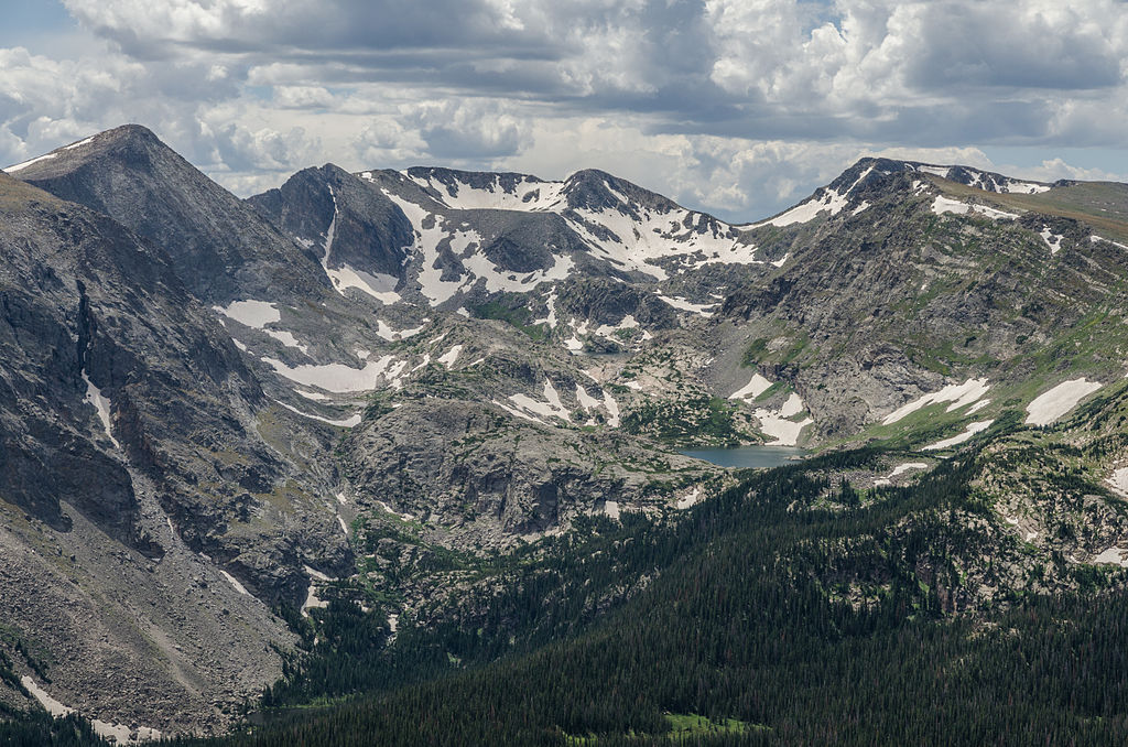 Part of the Rocky Mountains around Mount Ida. The Gorge Lakes can be seen in front of the range