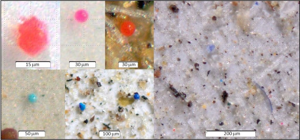 Montage of pictures of Microplastics.