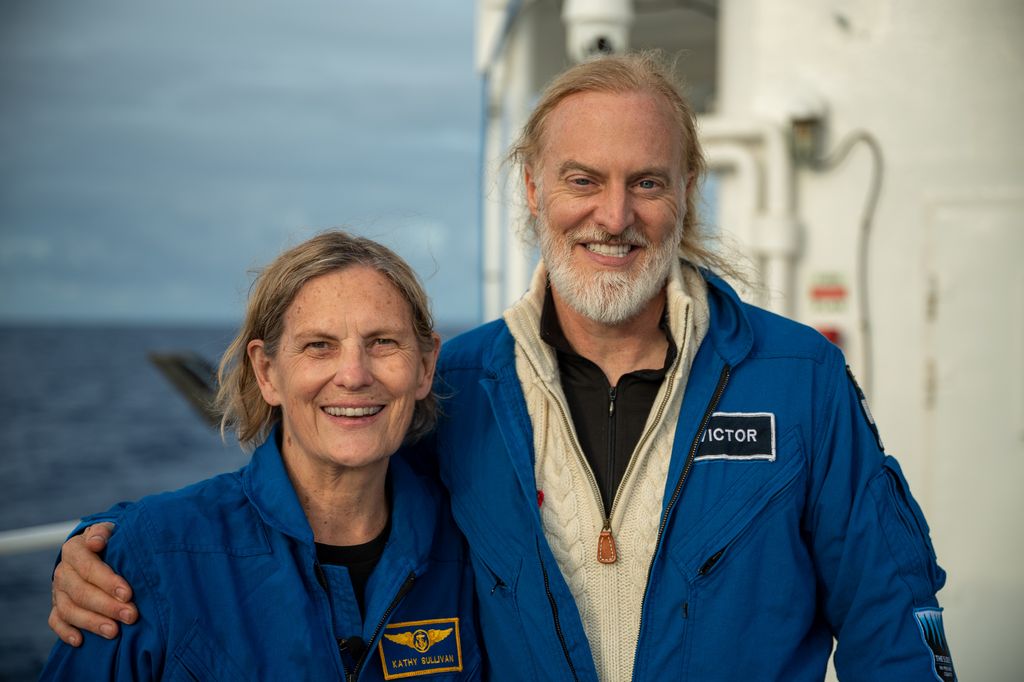 Dr Kathy Sullivan and Victor Vescovo after their dive to Challenger Deep.