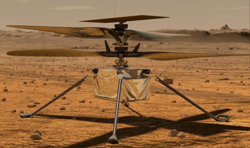 This artist's concept shows the Mars Helicopter on the Martian surface.