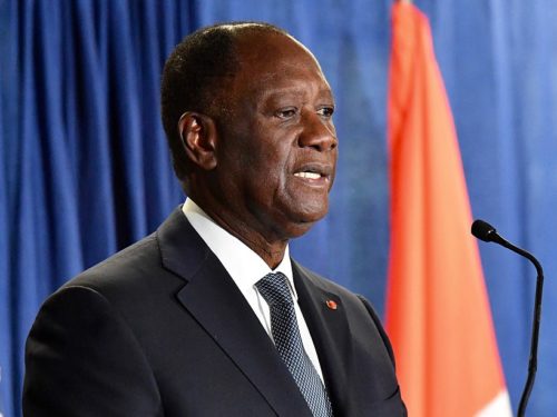 President of the Ivory Coast Alassane Ouattara delivers remarks before signing a new compact to spur economic growth and private investment in Cote D'ivoire with U.S. Millennium Challenge Corporation CEO Jonathan Nash at the U.S. Department of State in Washington, D.C. on November 7, 2017.