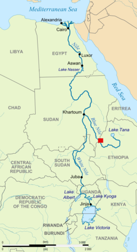 Map of Nile River, showing location of the Grand Ethiopian Renaissance Dam.