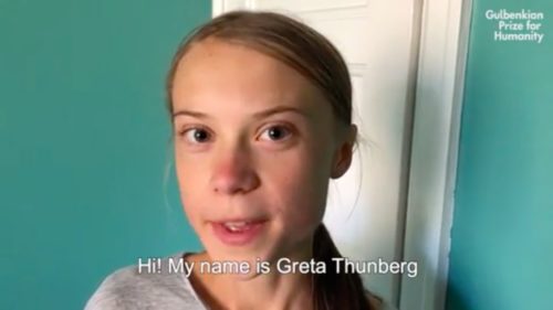 Screenshot of Greta Thunberg's acceptance speech for the Gulbenkian Prize.