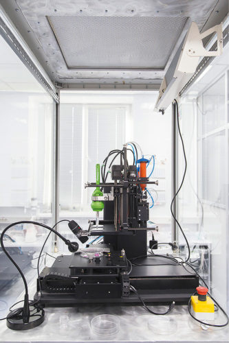 Three-dimensional bioprinter developed by the Russian company 3D Bioprinting Solutions, capable of printing live organs.