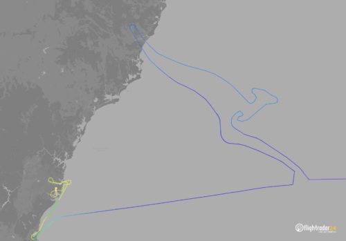 Flight path in the shape of a kangaroo flown by the last Qantas 747 to fly in Australia.
