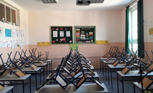 Primary school Djura Jaksic in Kikinda, Serbia - empty classroom in 2020