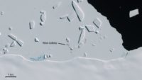 Satellite image showing new Emperor penguin colony at Cape Gates, Antarctica.