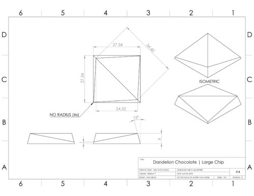 Design drawings for chocolate chips designed by Remy Labesque for Dandelion Chocolate.