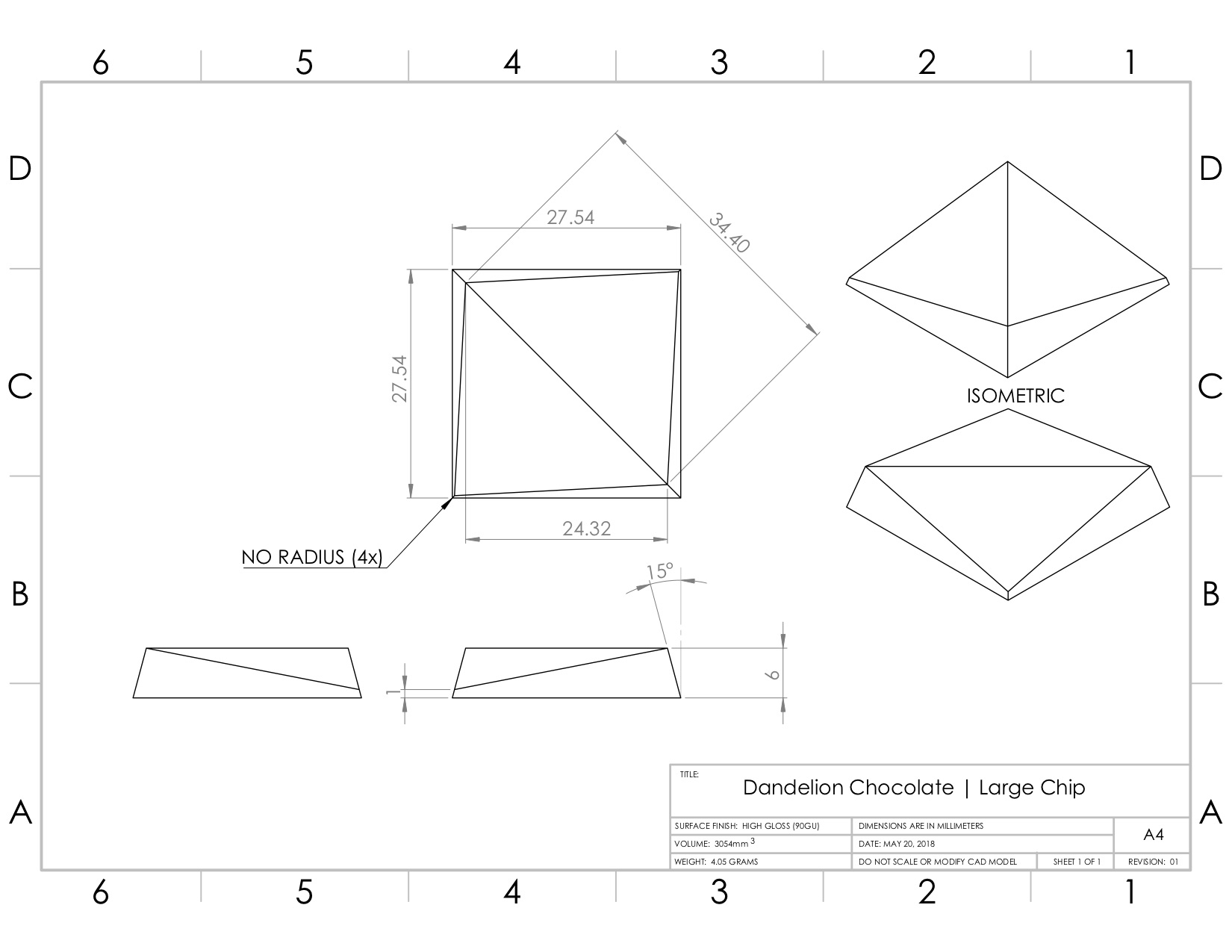 Design drawings for chocolate chips designed by Remy Labesque for Dandelion Chocolate.