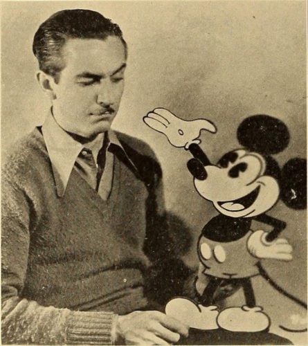 Walt Disney and his cartoon creation "Mickey Mouse"