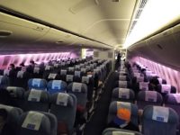 A nearly empty flight from PEK to LAX in March 2020 amid the COVID-19 pandemic