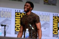 Chadwick Boseman speaking at the 2017 San Diego Comic Con International, for "Black Panther", at the San Diego Convention Center in San Diego, California.