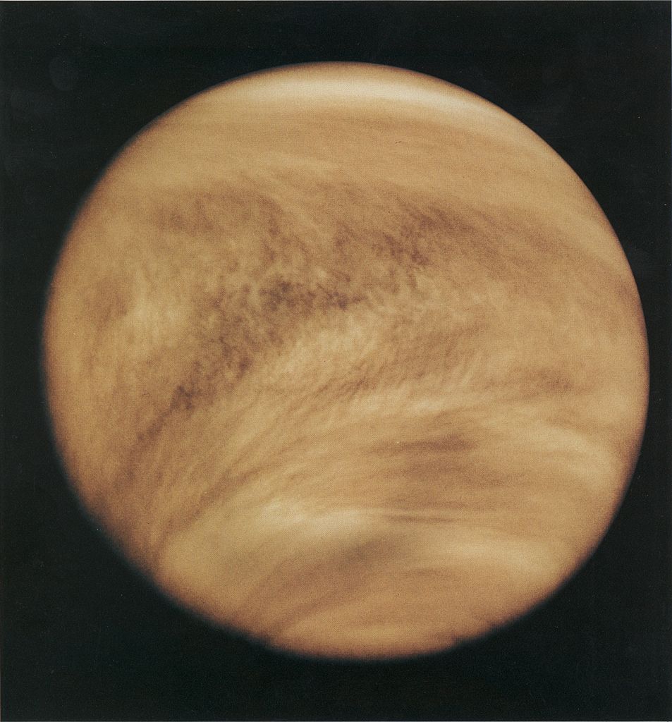 Ultraviolet image of Venus' clouds as seen by the Pioneer Venus Orbiter (February 26, 1979).
