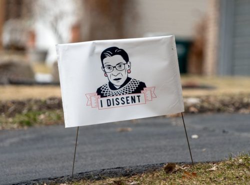 I Dissent. Ruth Bader Ginsburg lawn sign in a Minneapolis suburb, Minnesota
