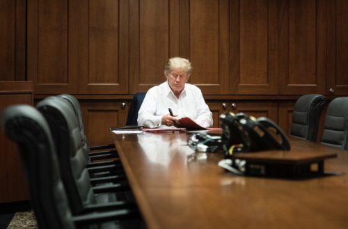 U.S. President Donald J. Trump at the Walter Reed National Military Medical Center following his COVID-19 diagnosis on October 3, 2020.